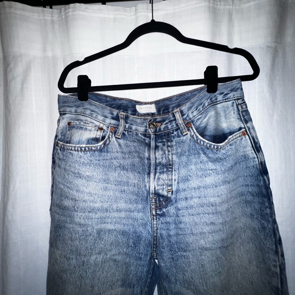 Top Shop Ripped Straight Leg Dad Jeans Light Blue Size 30 x 30